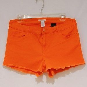 H & M - Mid Rise  Orange Cut Off Frayed Jean Shorts with five functional pockets